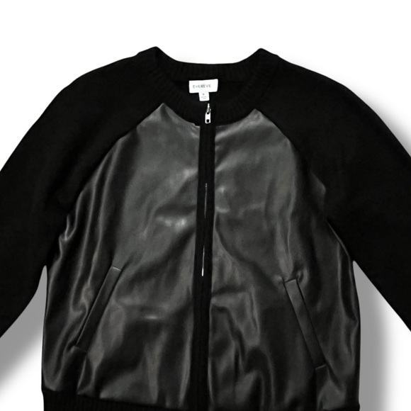 NEW Evereve Harlow Bomber Cardigan Medium Full Zip Faux Leather Panel Black - Picture 5 of 11